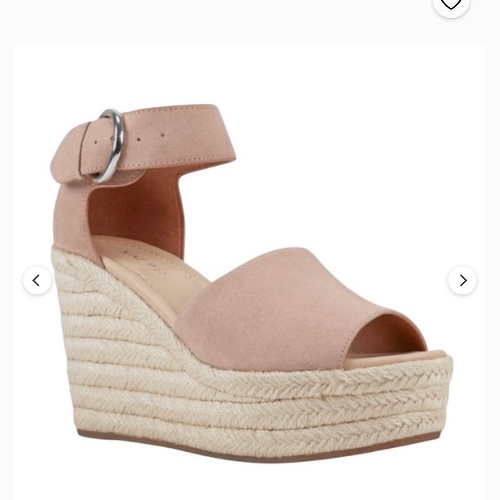 Nine west tan adelle suede leather wedge espadrille sandals guc sz 7.5 m